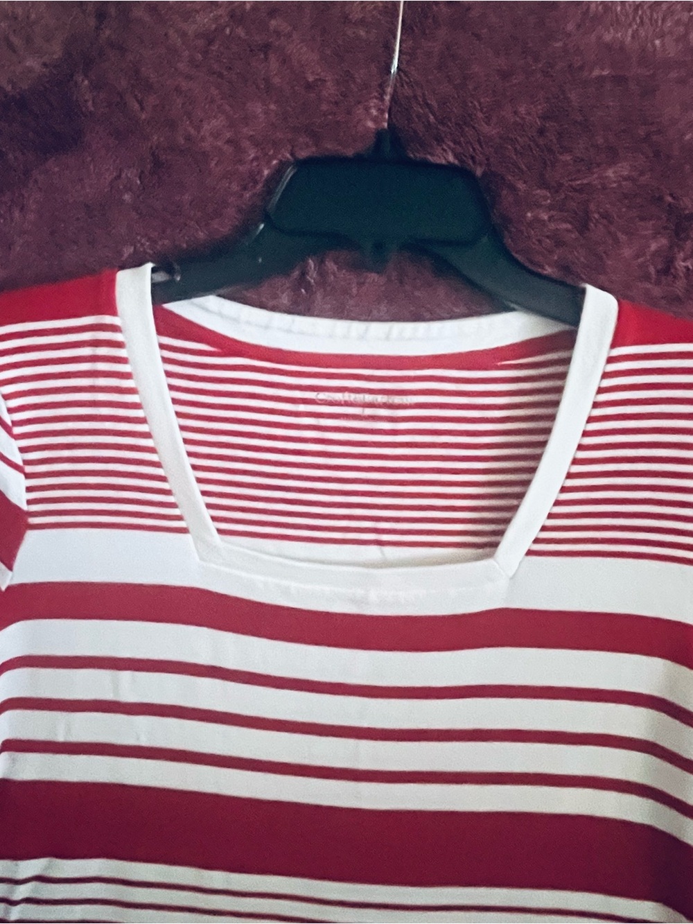 Burton Red and White Striped Square-Neck Short Sleeve Top - Picture 2 of 10